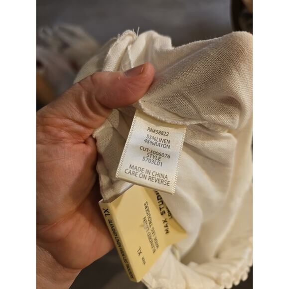 NWT Max Studio White Linen Blend Drawstring Wide Leg Trouser Pants Womans Sz XL - Picture 8 of 9